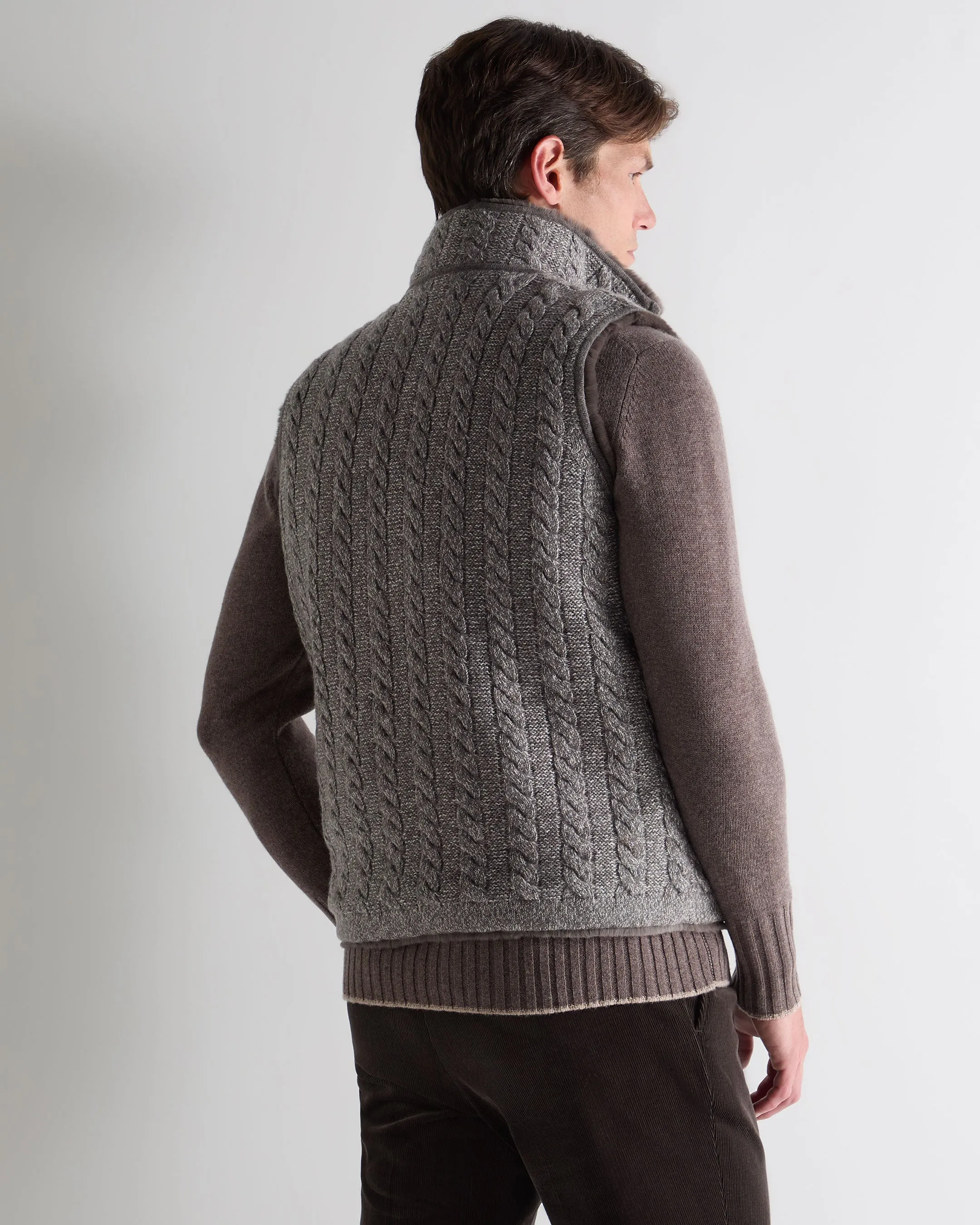 Mega Hot Offer Men'S Dolomiti Cable Fur Gilet Soft Truffle Brown Marl
