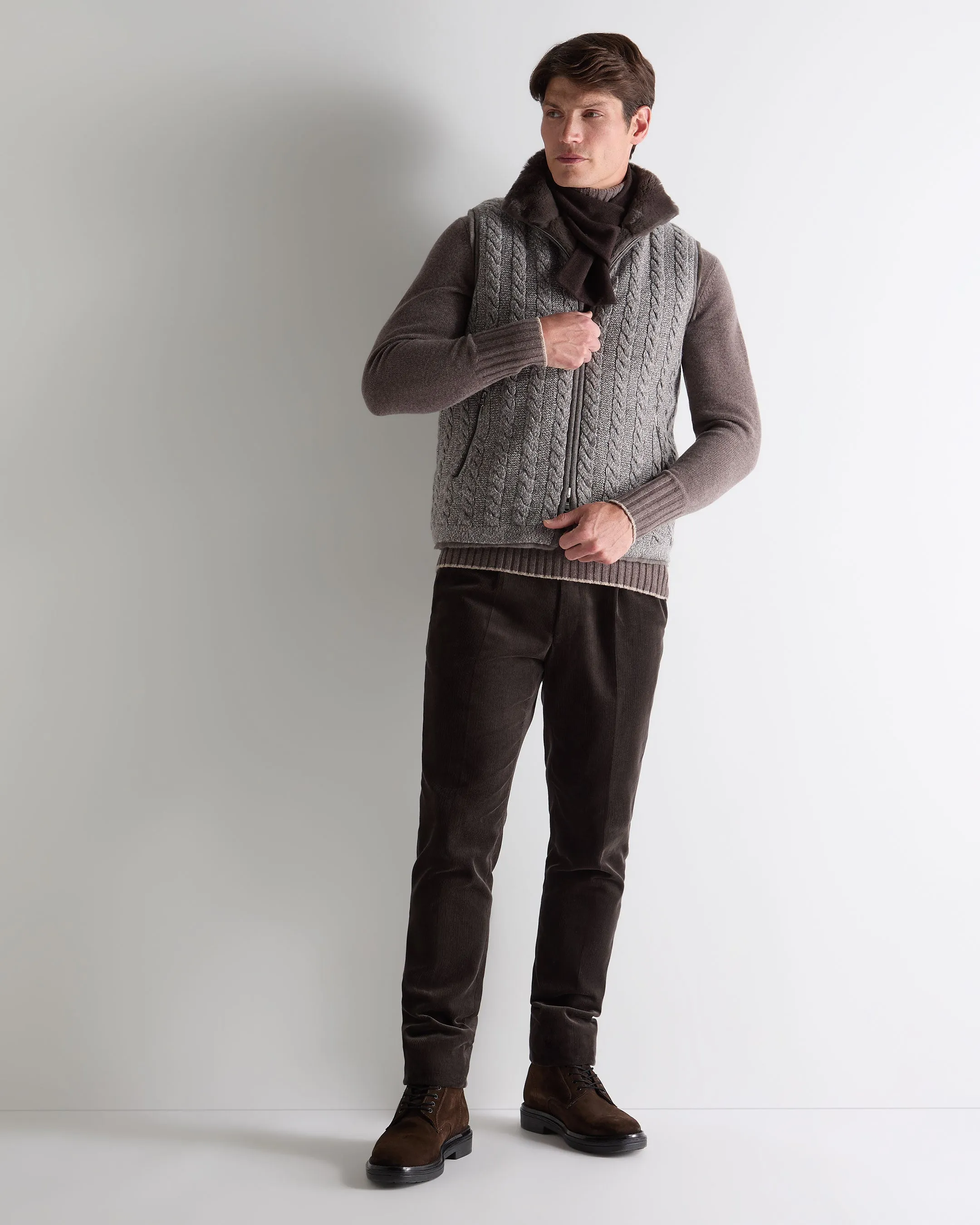 Men'S Dolomiti Cable Fur Gilet Soft Truffle Brown Marl Hot Sale Today Save Big Online
