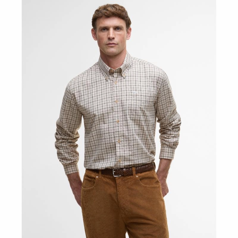 Barbour Bank Tattersall Regular Fit Mens Shirt - Dark Ecru Surprise Discount Today