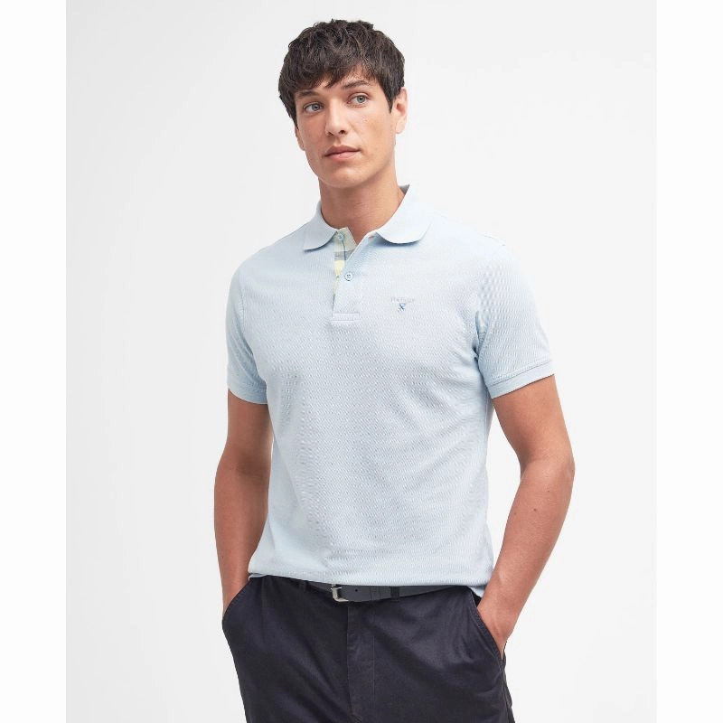 Barbour Tartan Pique Mens Polo Shirt - Niagara Mist Hot Savings Alert Big Hot Sale