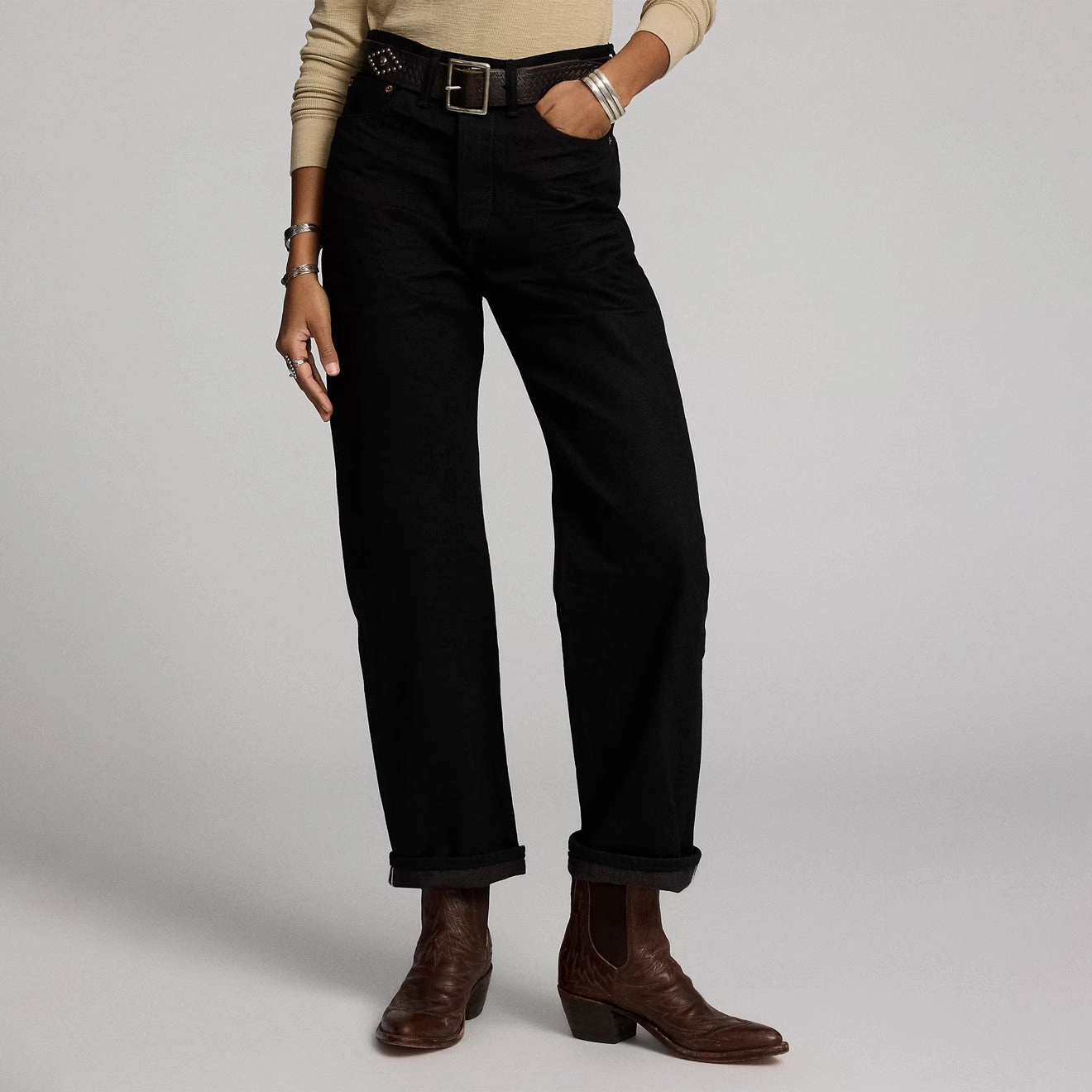 Clearance Sale Rrl By Ralph Lauren High Boy Fit Black Selvedge Jean Black