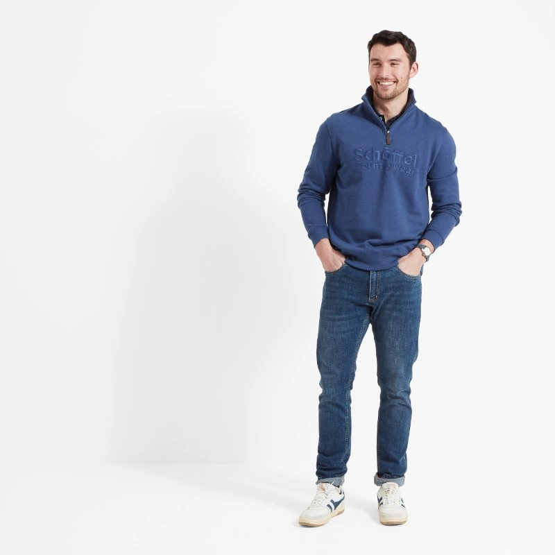 Schoffel Bude Mens 1/4 Zip Sweatshirt - French Navy Marl Trending Hot Picks Online Exclusive Savings