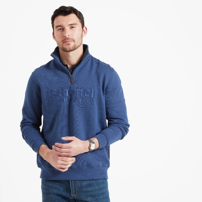 Schoffel Bude Mens 1/4 Zip Sweatshirt - French Navy Marl Exclusive Deal Inside Mega Savings Now