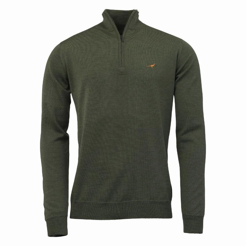 Flash Deal Today Laksen Norfolk 1/4 Zip Merino Mens Jumper - Woody