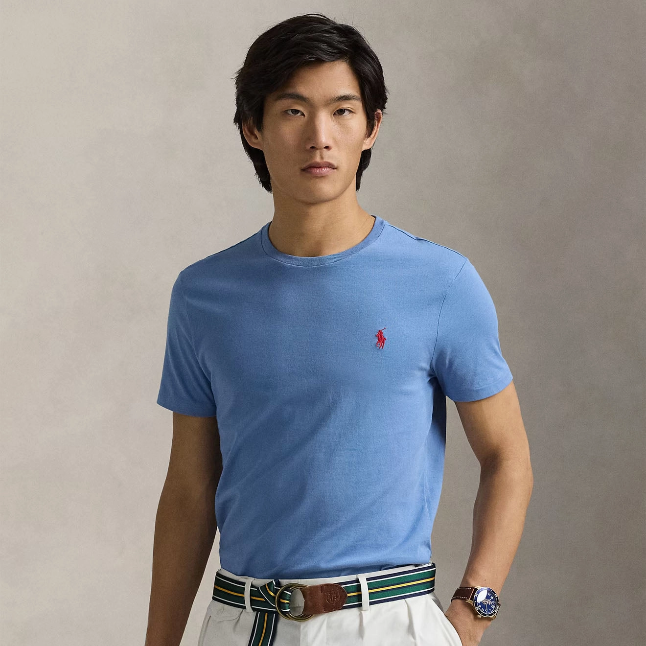 Polo Ralph Lauren Custom Slim Crewneck T-Shirt Campus Blue Sweet Deal Today