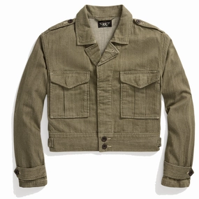 Big Savings Alert Rrl By Ralph Lauren Womens Olive Slub Denim Jacket Olive