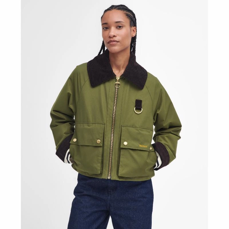 Flash Deal Today Mega Savings Now Barbour Nora Casual Ladies Jacket - Dark Moss/Light Sand/Dark Moss