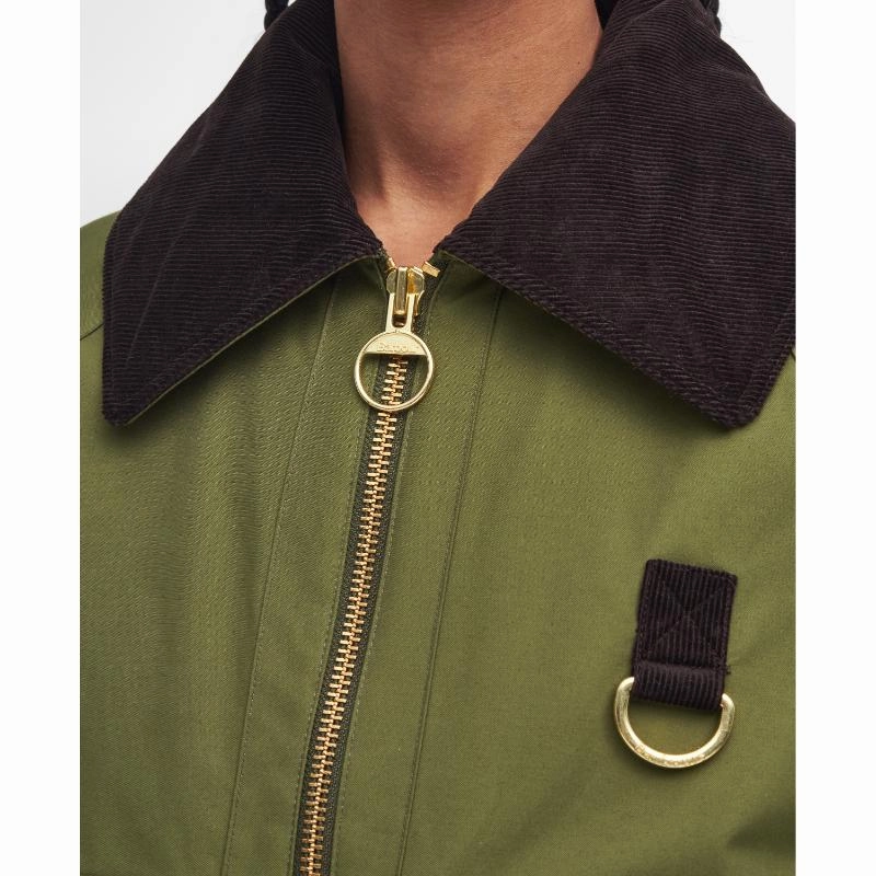 Online Deal Frenzy Barbour Nora Casual Ladies Jacket - Dark Moss/Light Sand/Dark Moss