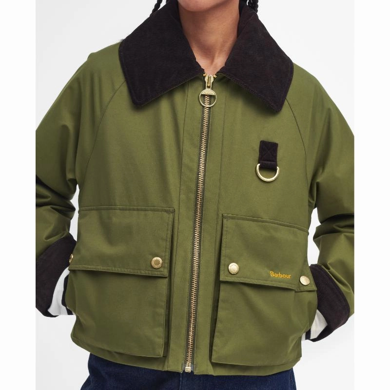 Barbour Nora Casual Ladies Jacket - Dark Moss/Light Sand/Dark Moss Hot Savings Alert