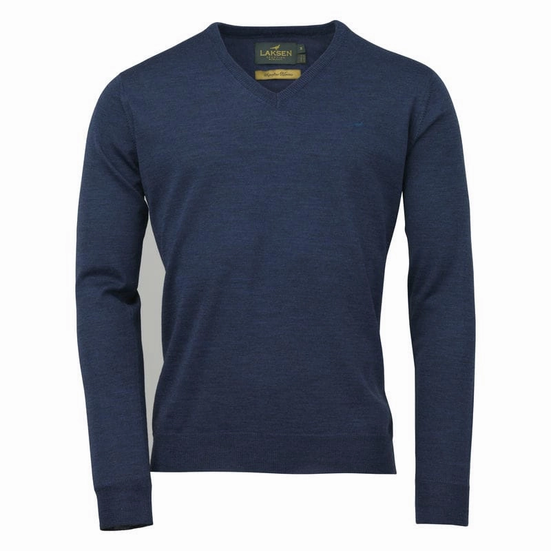 Laksen Sussex V-Neck Merino Mens Jumper - Cornflower Best Deal Today