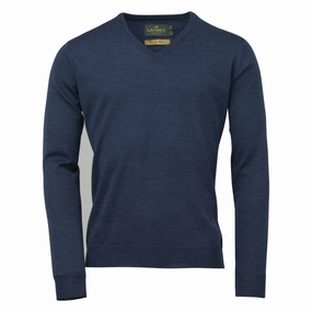Unmissable Deal Today Biggest Savings Now Laksen Sussex V-Neck Merino Mens Jumper - Cornflower