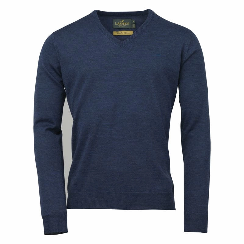Sale Ending Soon Laksen Sussex V-Neck Merino Mens Jumper - Cornflower