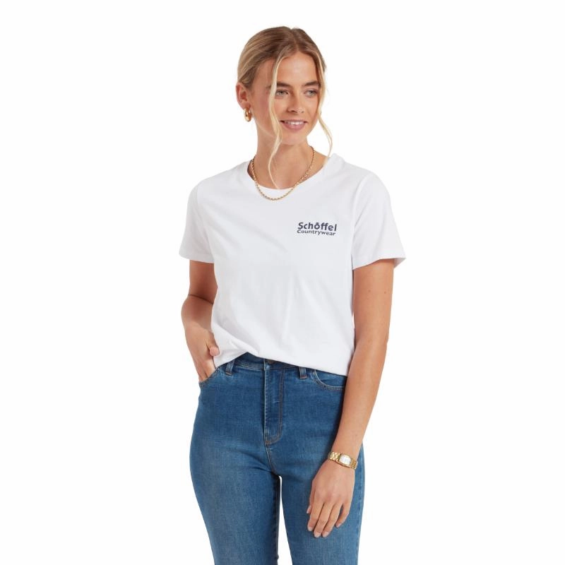 Schoffel Torre Ladies T-Shirt - White/Navy Logo Shop Smart Deals Hot Deal Alert