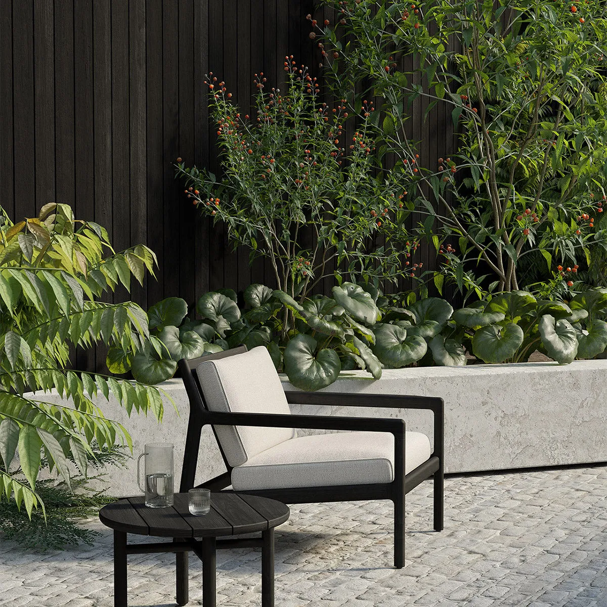 Jack Outdoor Fabric Lounge Chair (Teak Black, Off White)