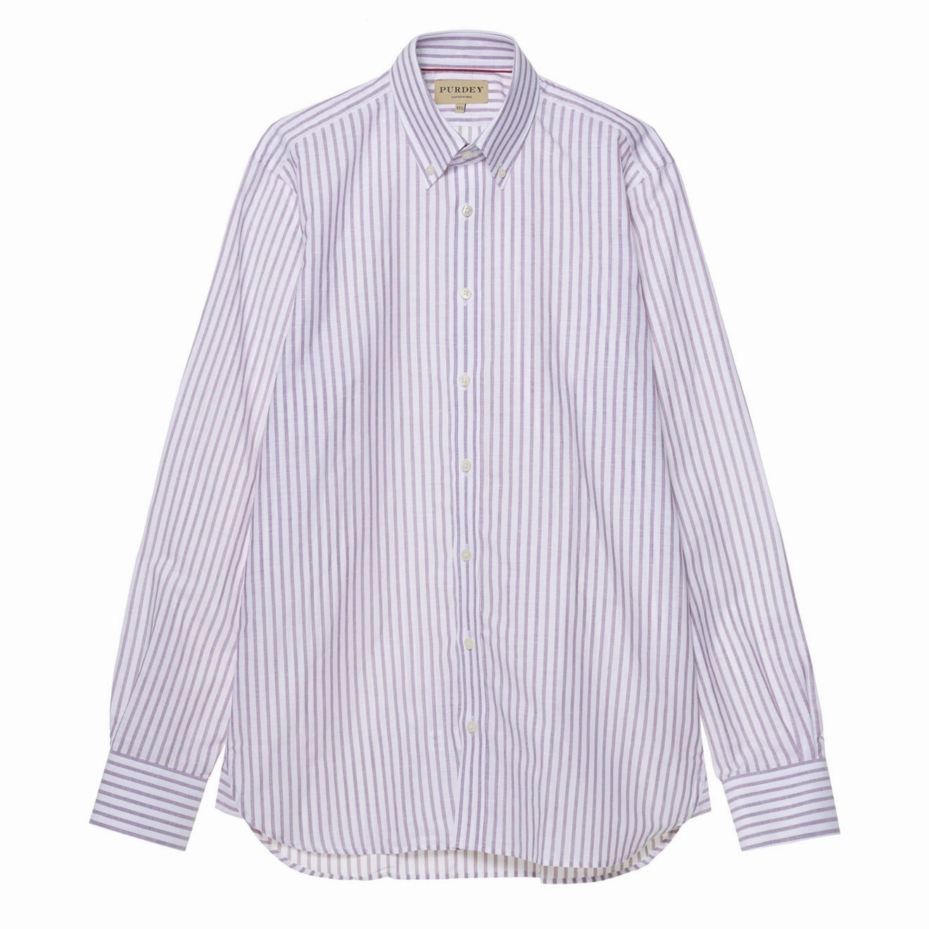 James Purdey Linen Oxford Stripe Button Down Collar Shirt Plum New Arrival Discount Exclusive Online Discount