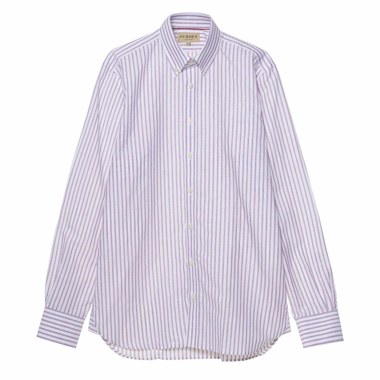 Big Savings Today James Purdey Linen Oxford Stripe Button Down Collar Shirt Plum