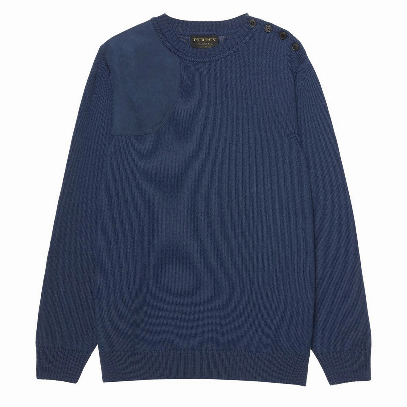 James Purdey Merino Button Crew Neck Sweater Navy Limited Time Steal