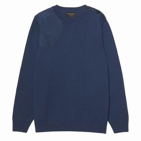 Online Exclusive Offer Mega Hot Offer James Purdey Merino Button Crew Neck Sweater Navy