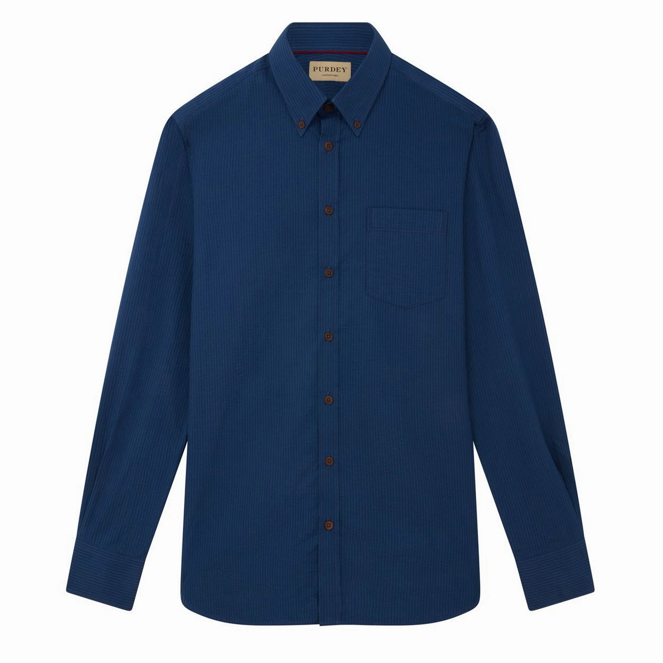 James Purdey Seersucker Button Down Collar Shirt Navy Dont Miss Big Savings