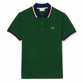 Special Price Offer Shop the Savings Now Lacoste Regular Fit Cotton Pique Contrast Collar Polo Shirt Pine Green