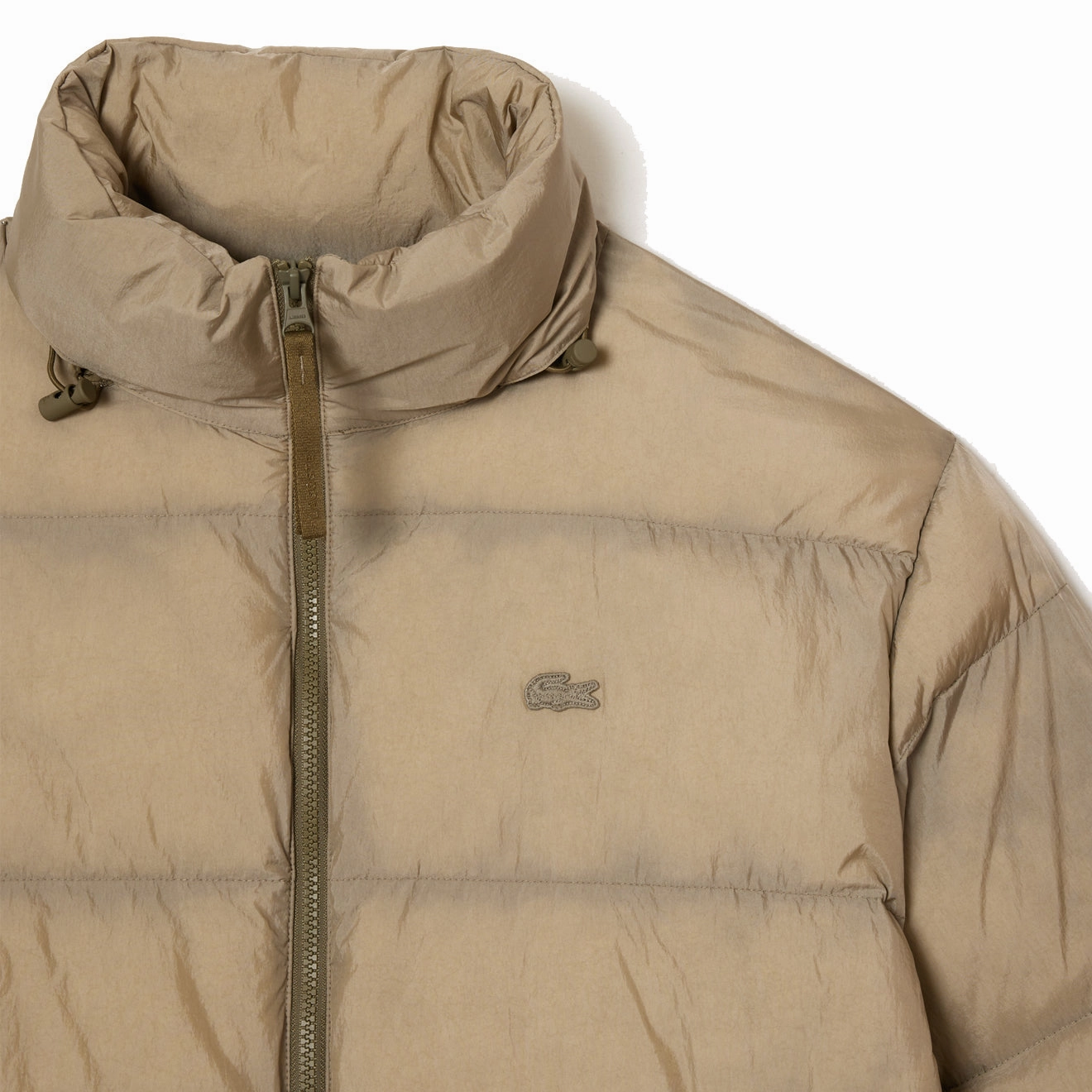 Lacoste Short Showerproof Puffer Jacket Khaki Green Limited Time Sale Clearance Sale Now