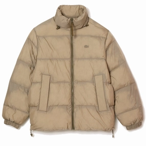 Lacoste Short Showerproof Puffer Jacket Khaki Green Trending Savings Now Shop Grab Offer