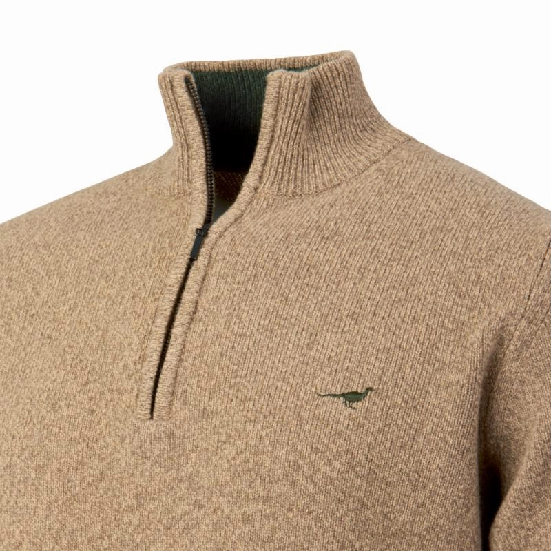 Shop Save Today Laksen Brompton Mens Lambswool 1/4 Zip Jumper - Camel