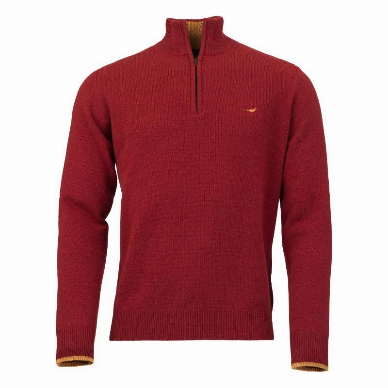 Laksen Brompton Mens Lambswool 1/4 Zip Jumper - Wine Todays Steal Limited Time Discount