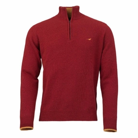 Laksen Brompton Mens Lambswool 1/4 Zip Jumper - Wine Deal Frenzy Today