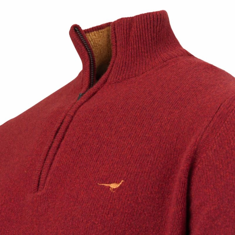 Laksen Brompton Mens Lambswool 1/4 Zip Jumper - Wine Limited Offer Alert