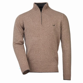 Laksen Brompton Zip Neck Lambswool Mens Jumper - Camel Weekend Specials Flash Sale Alert Now