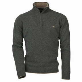 Laksen Brompton Zip Neck Lambswool Mens Jumper - Loden Shop the Savings Now Flash Discount Today