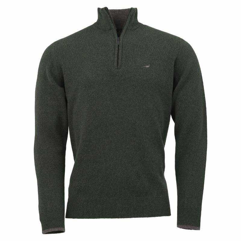 Grab Save Today Limited Time Hot Deal Laksen Brompton Zip Neck Lambswool Mens Jumper - Loden