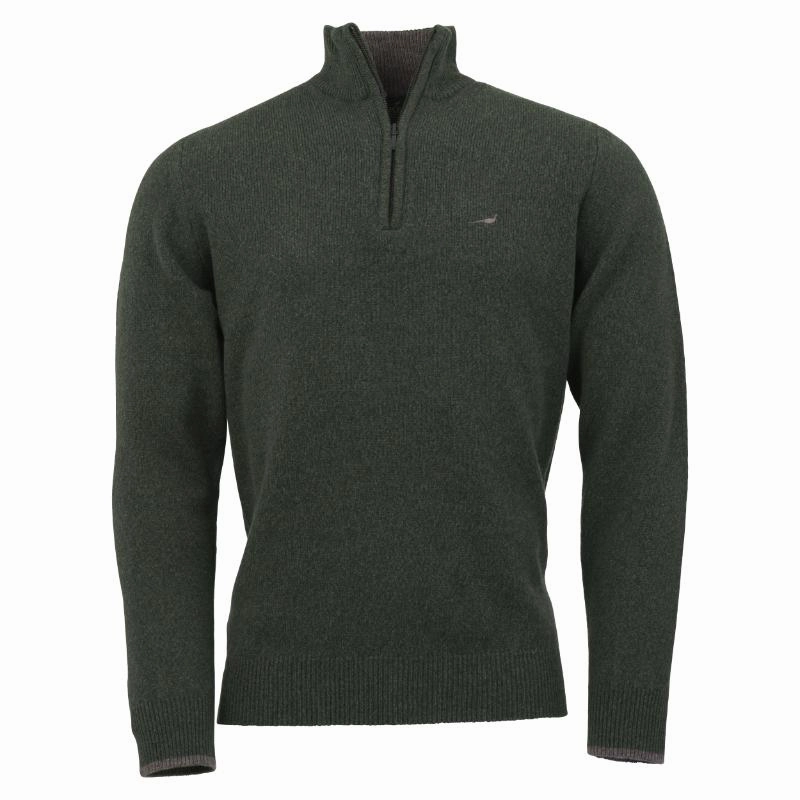 Online Deal Frenzy Dont Wait Save Laksen Brompton Zip Neck Lambswool Mens Jumper - Loden