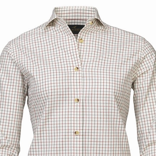 Last Chance Steal Laksen Eleanor Ladies Cotton Wool Tattersall Shirt - Wine/Loden