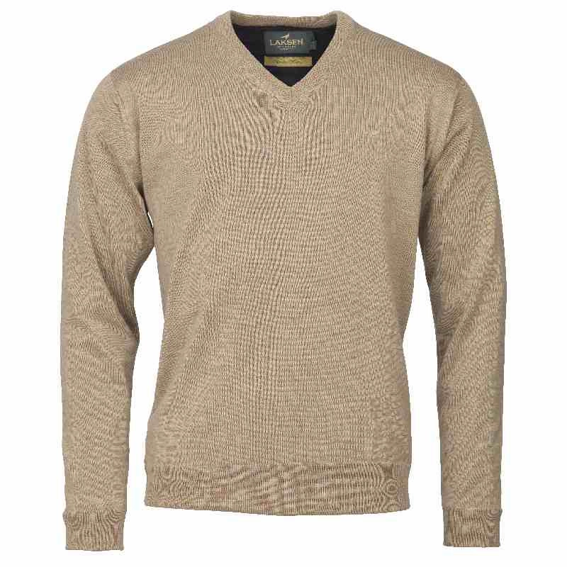 Shop Todays Picks Price Drop Alert Laksen Grantham Windstopper V-Neck Merino Mens Jumper - Sand