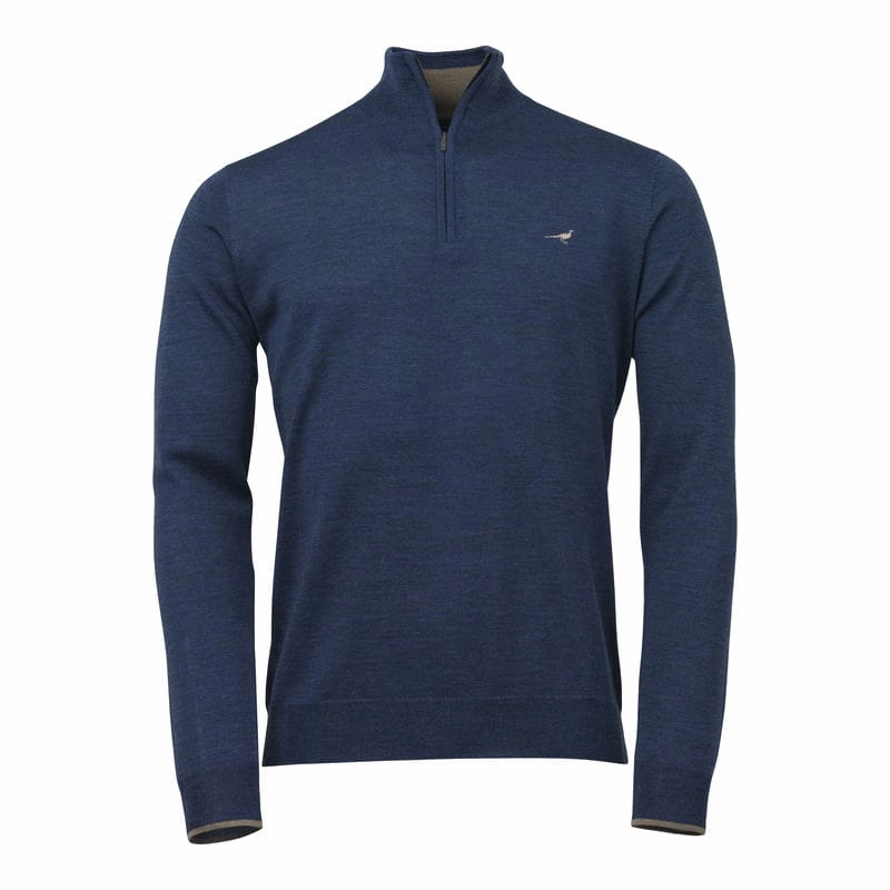 Laksen Norfolk 1/4 Zip Merino Mens Jumper - Cornflower Trending Deals Today Limited Stock Hot Deal