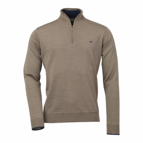 Exclusive Savings Event Laksen Norfolk 1/4 Zip Merino Mens Jumper - Dark Sand