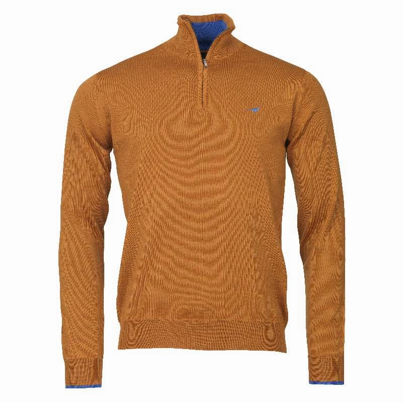 Laksen Norfolk 1/4 Zip Merino Mens Jumper - Reddish Steal Todays Offer