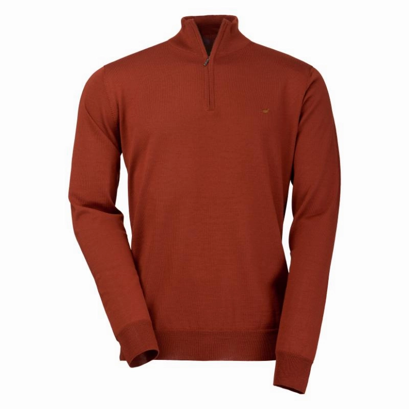 Laksen Norfolk Mens Merino 1/4 Zip Jumper - Burnt Orange Big Clearance Event