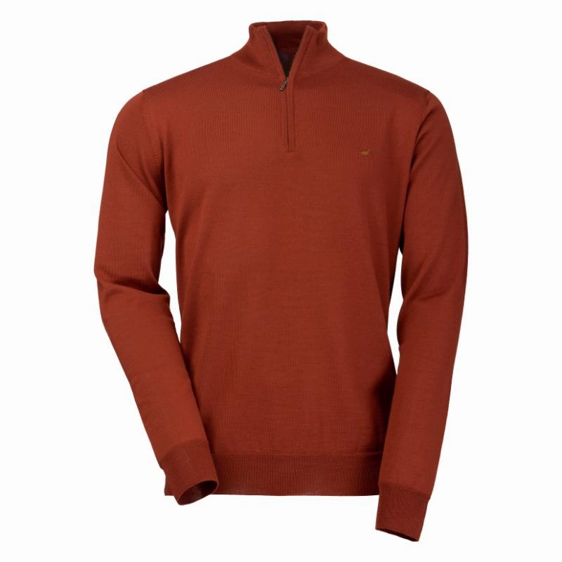 Laksen Norfolk Mens Merino 1/4 Zip Jumper - Burnt Orange Today Only Special Clearance Event Alert