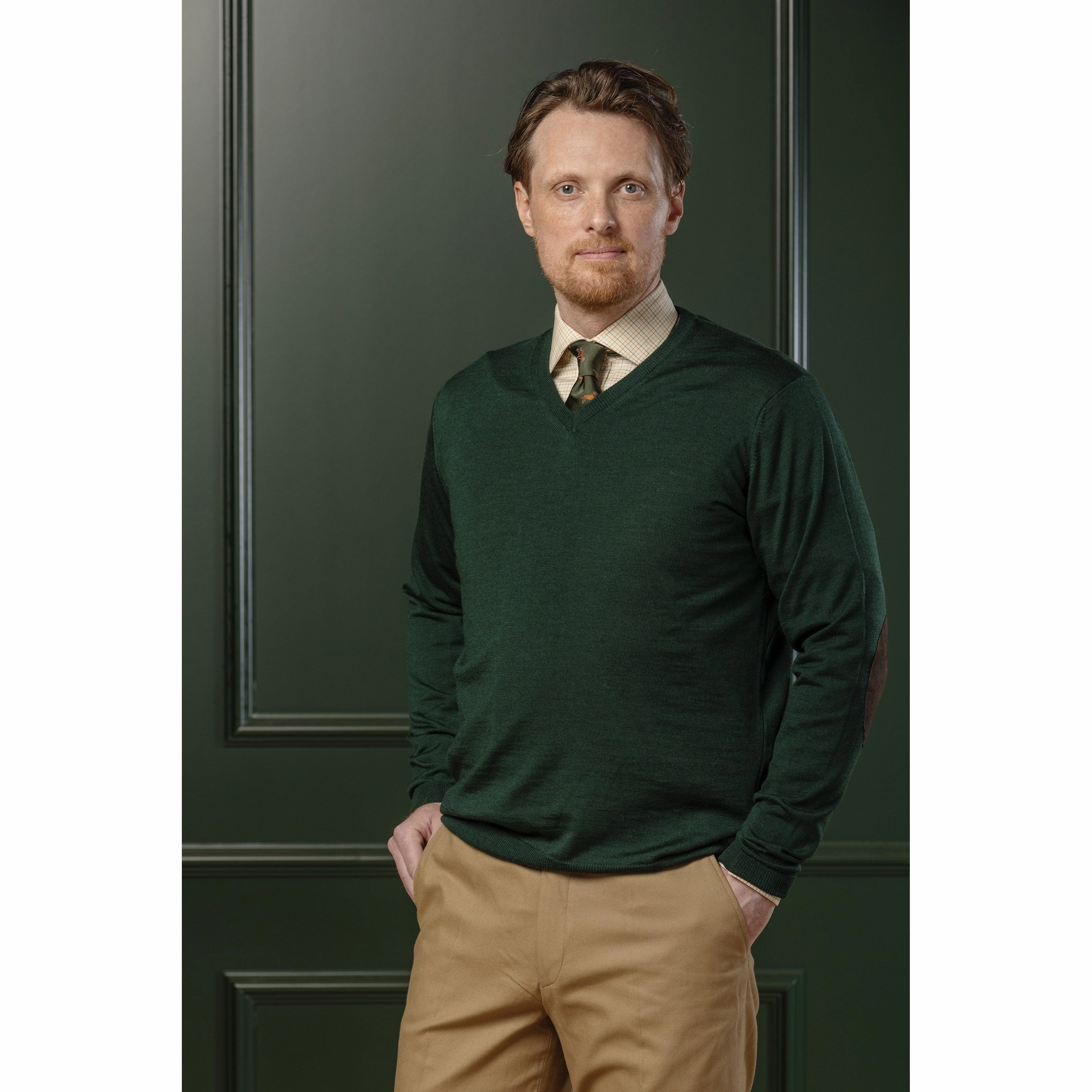 Best Seller Discount Mega Online Discount Laksen Sussex V-Neck Mens Merino Jumper - Pine