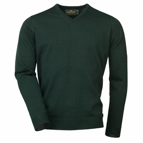 Laksen Sussex V-Neck Mens Merino Jumper - Pine Trending Now Discount Limited Time Offer