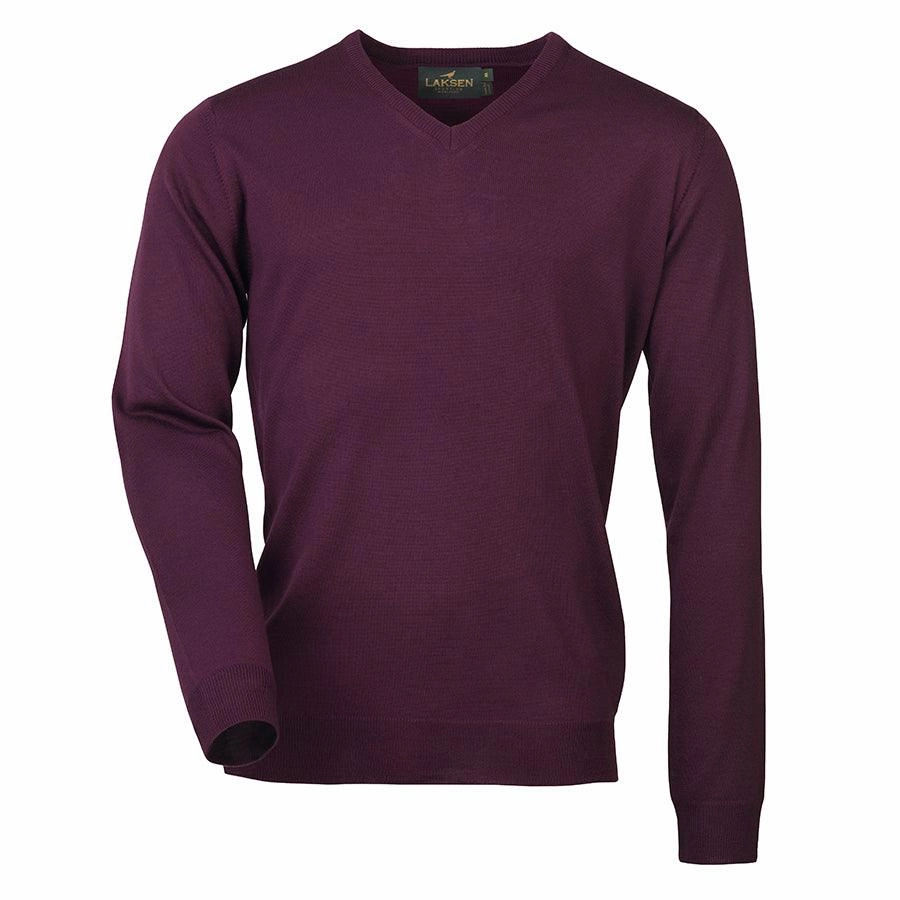 Hot Offer Inside Grab Your Savings Laksen Sussex V-Neck Mens Merino Jumper - Purple
