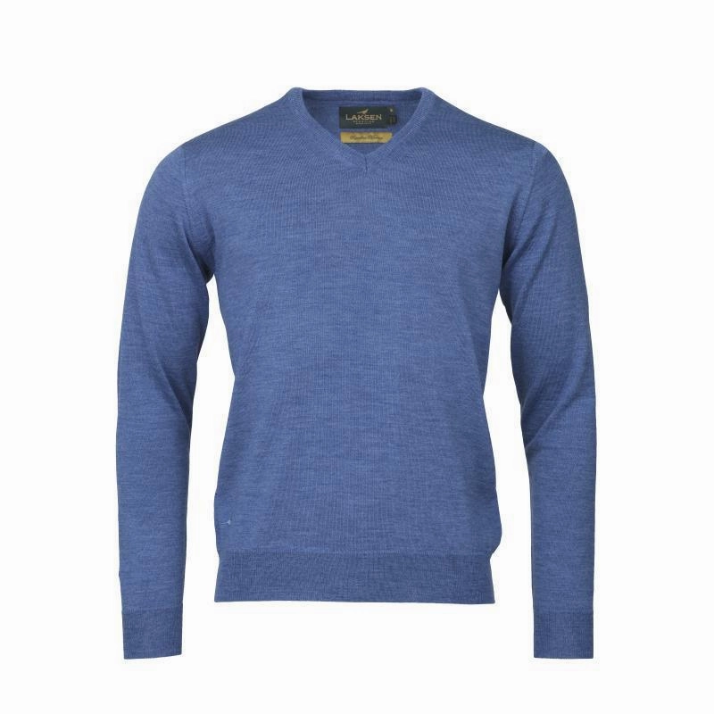 Trending Now Discount Laksen Sussex V-Neck Merino Mens Jumper - Denim