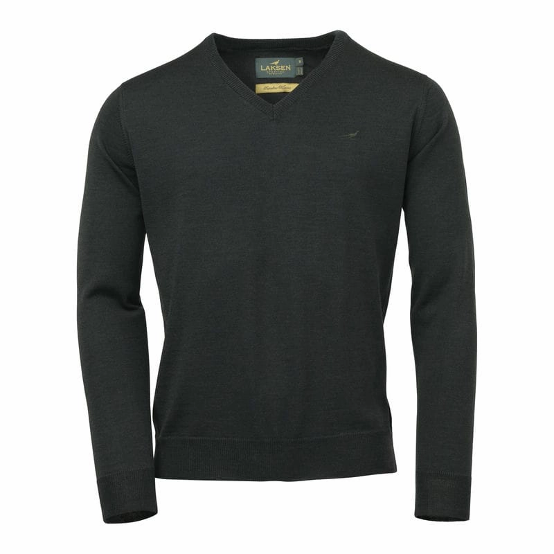 Laksen Sussex V-Neck Merino Mens Jumper - Olive Grab It Now Shop Now Save