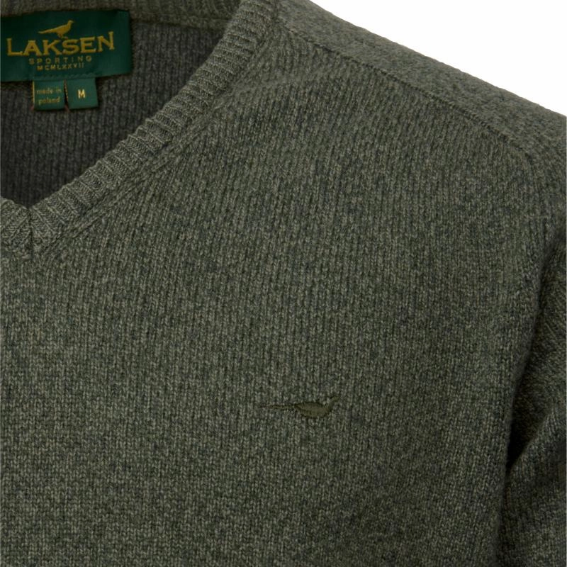Deal Frenzy Today Laksen Trent Mens Lambswool V-Neck Jumper - Forest