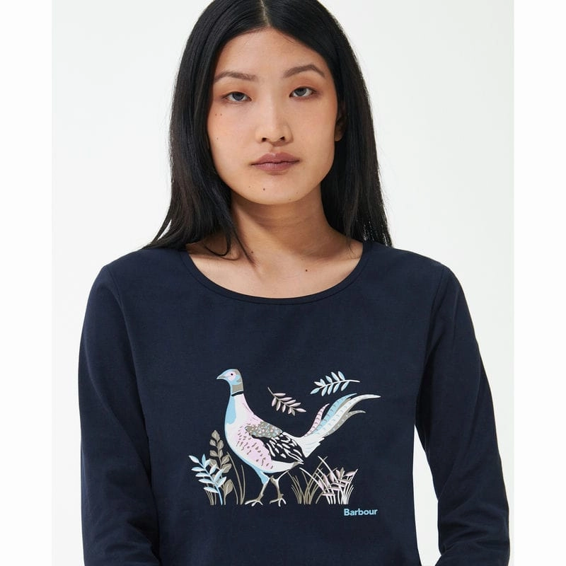 Barbour Homeswood Ladies Long Sleeve Tee - Navy Pheasant Unmissable Deal Today Special Offer Inside