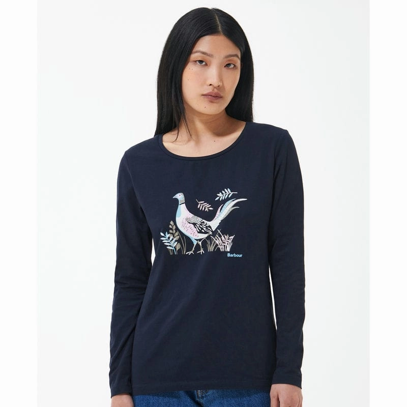 Today Only Savings Surprise Discount Today Barbour Homeswood Ladies Long Sleeve Tee - Navy Pheasant