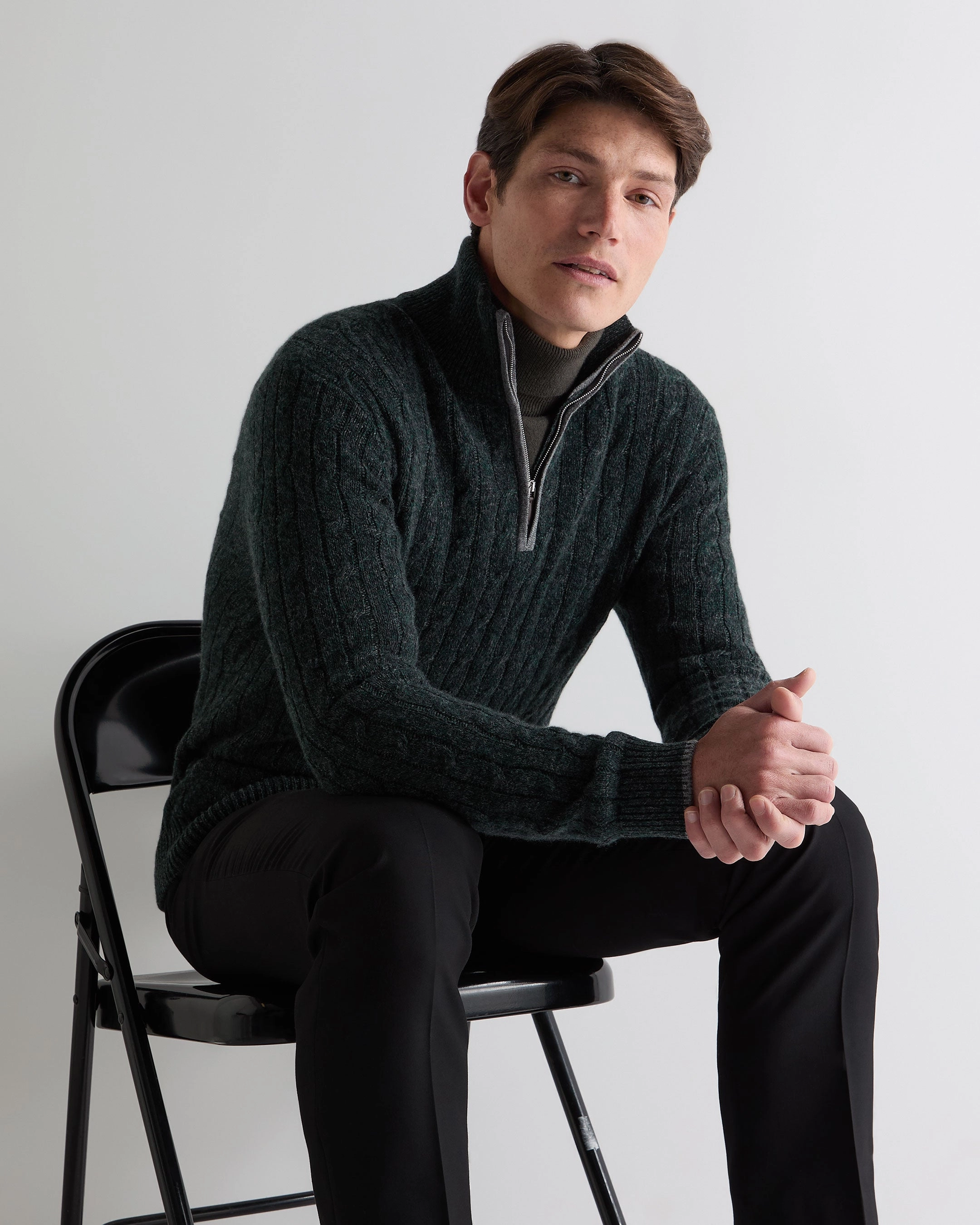 Steal the Deal Now Flash Pick Today Men'S Albemarle Cable Half Zip Cashmere Jumper Green Melange